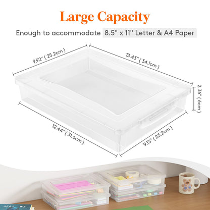 Lifewit 2 Pack Plastic Multi-Purpose Storage Box with Latching Lids, Clear A4 Paper Storage, Classroom Organization, Storage Containers for Board Game, Craft, Document, Magazine, Art Supplies