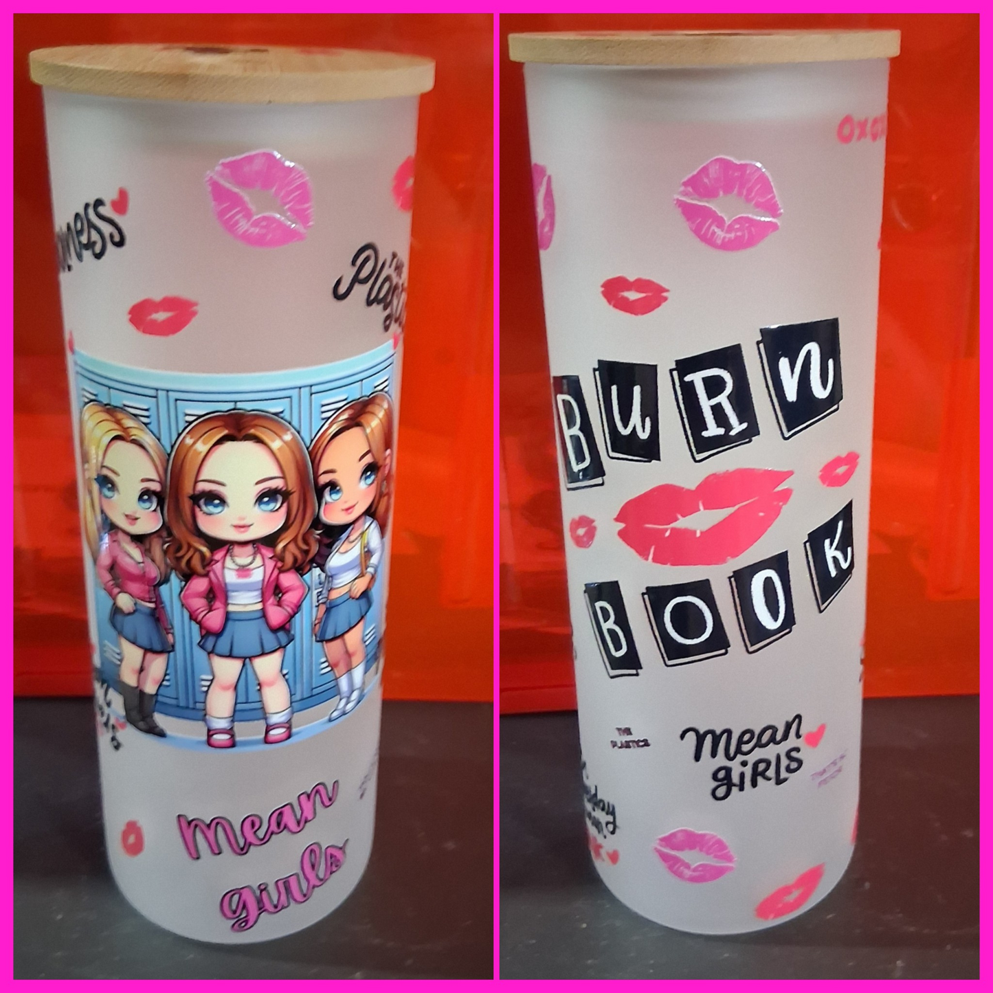 20 oz frosted glass "the plastics"